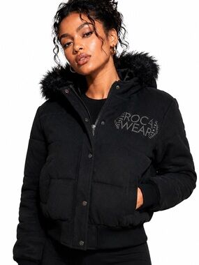 PRICE FIRM Vintage Rocawear Black Quilted Jacket with Fur Hood